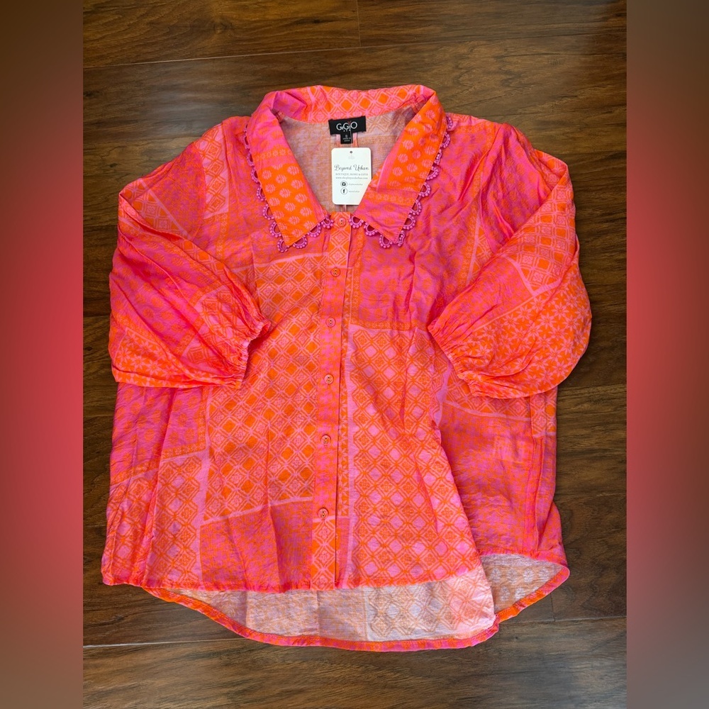 NWT Gigio Pink and Orange Blouse Size S